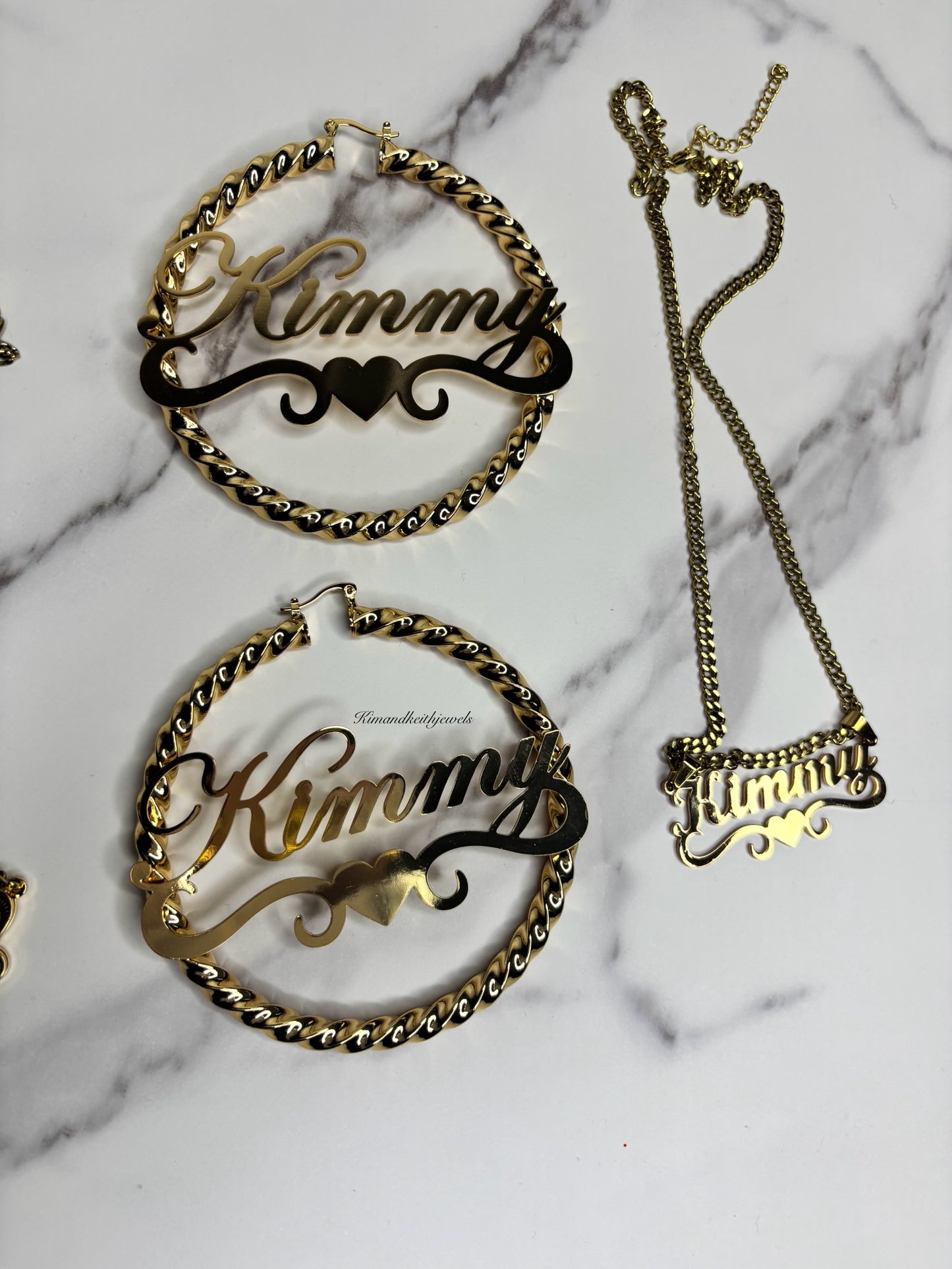 Everyday Name Set (Cuban chain necklace & twist hoop earrings )