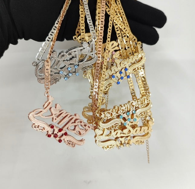 3D Name Necklace w/ 2 Hearts and Birthstone