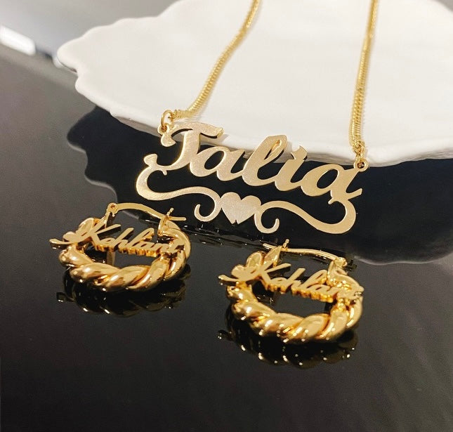 Mini Twisted Hoop Earrings & Custom Name Necklace Set (Baby/ Kid Edition)