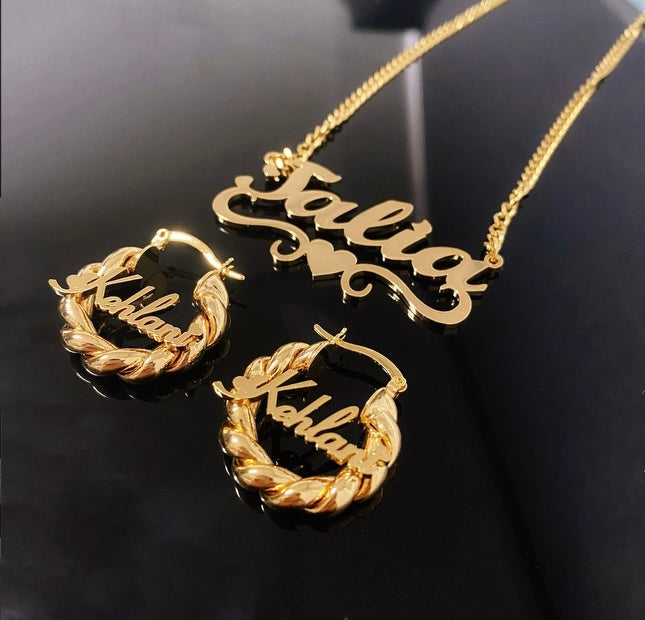 Mini Twisted Hoop Earrings & Custom Name Necklace Set (Baby/ Kid Edition)