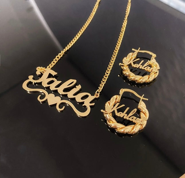 Mini Twisted Hoop Earrings & Custom Name Necklace Set (Baby/ Kid Edition)