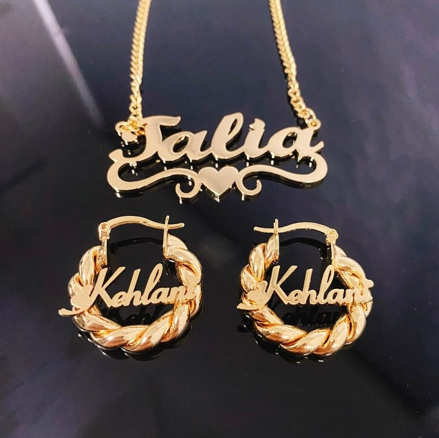 Mini Twisted Hoop Earrings & Custom Name Necklace Set (Baby/ Kid Edition)