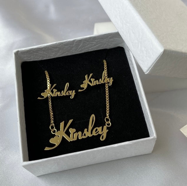 Heart Name Jewelry Set (Necklace, Earrings , & Bracelet – Kids)
