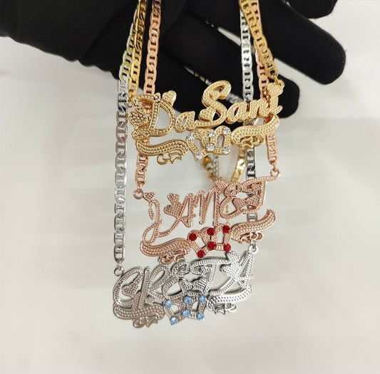 3D Name Necklace w/ 2 Hearts and Birthstone