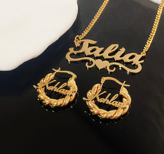 Mini Twisted Hoop Earrings & Custom Name Necklace Set (Baby/ Kid Edition)