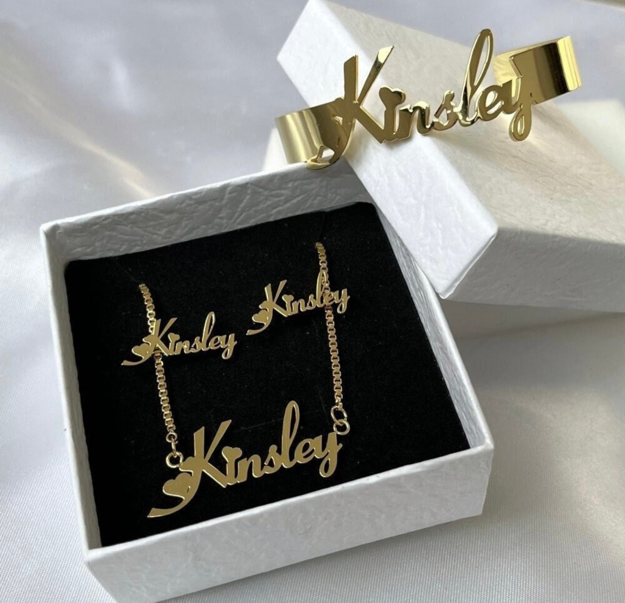 Heart Name Jewelry Set (Necklace, Earrings , & Bracelet – Kids)