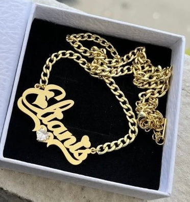 Heart & Birthstone Name Necklace
