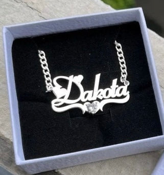 Heart & Birthstone Name Necklace